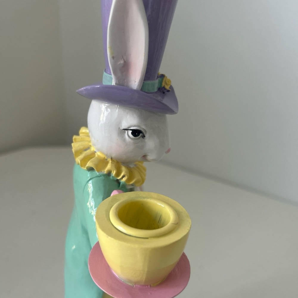 Easter Bunny Teacup Figurine Whimsical Candle Holder Decor - Picture 10 of 16